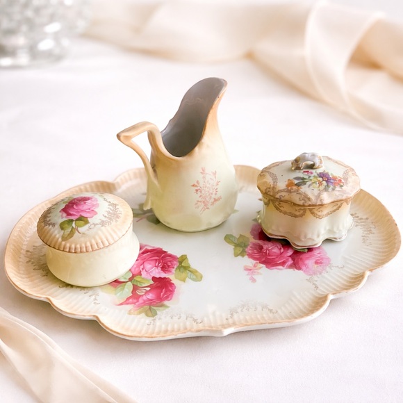 Vintage Floral Porcelain 4 Piece Set